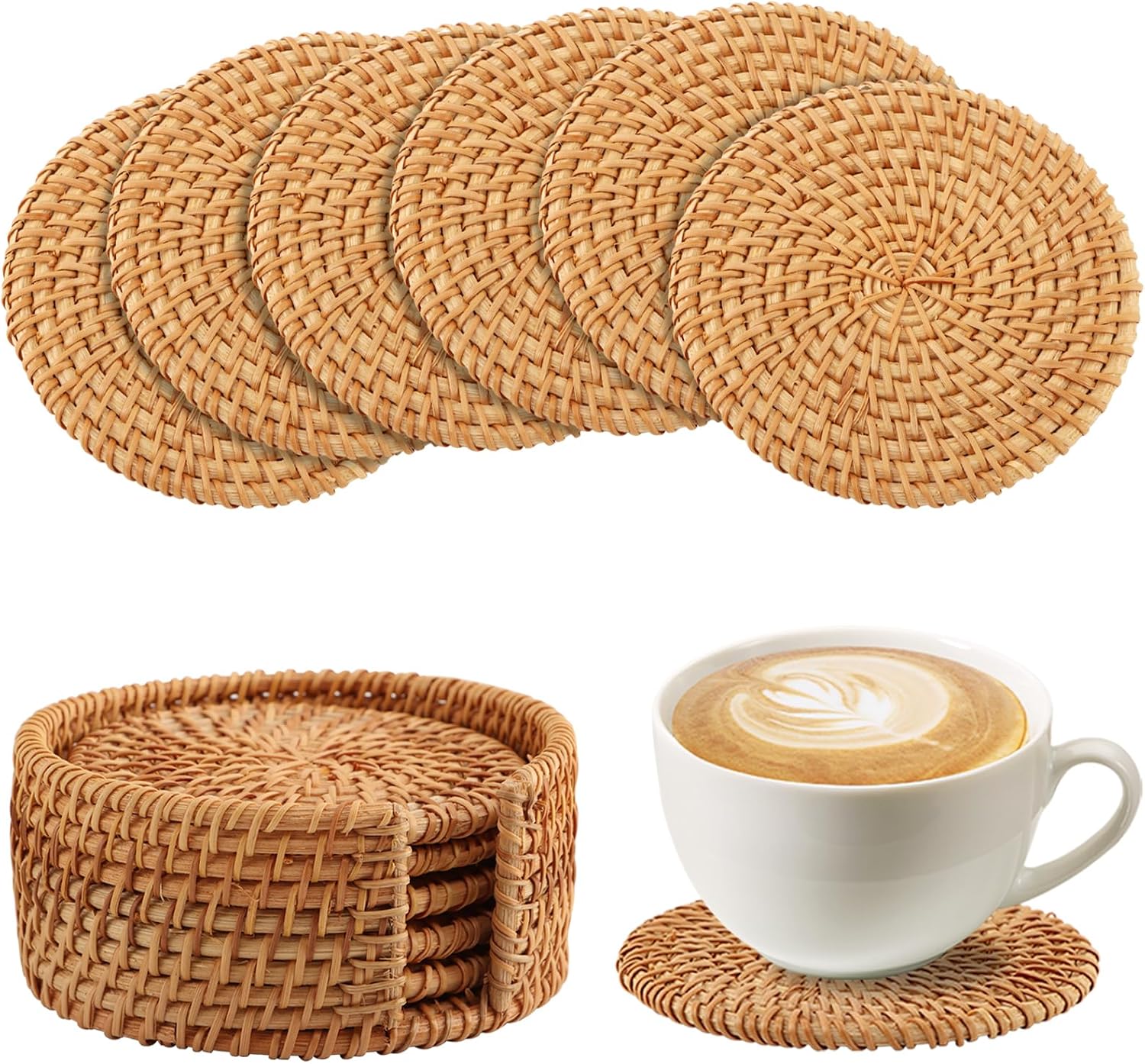 Holder / Wicker Boho Coaster / Natural / Set of 6