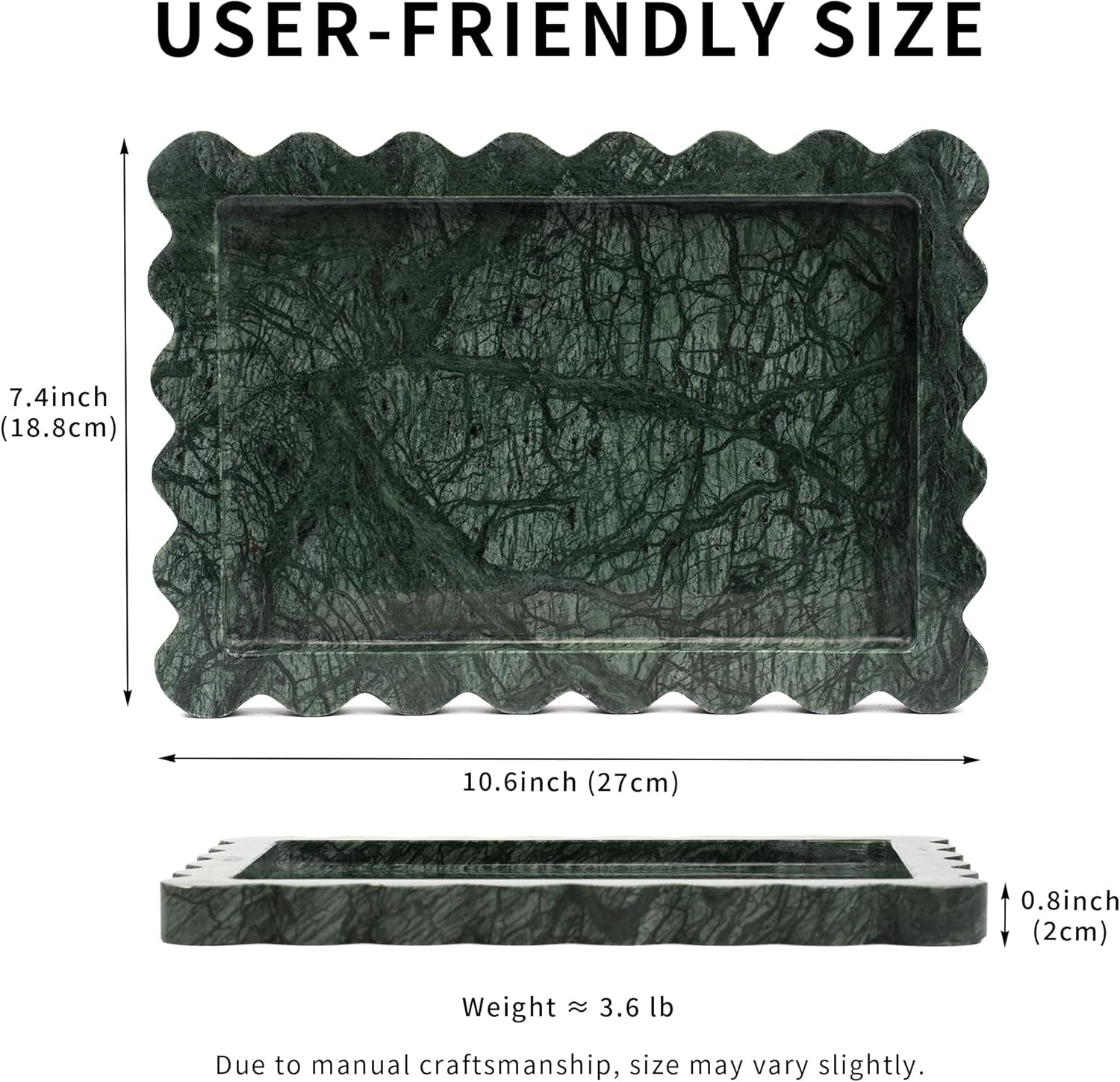 Scalloped Green Marble Tray / Scallop-green