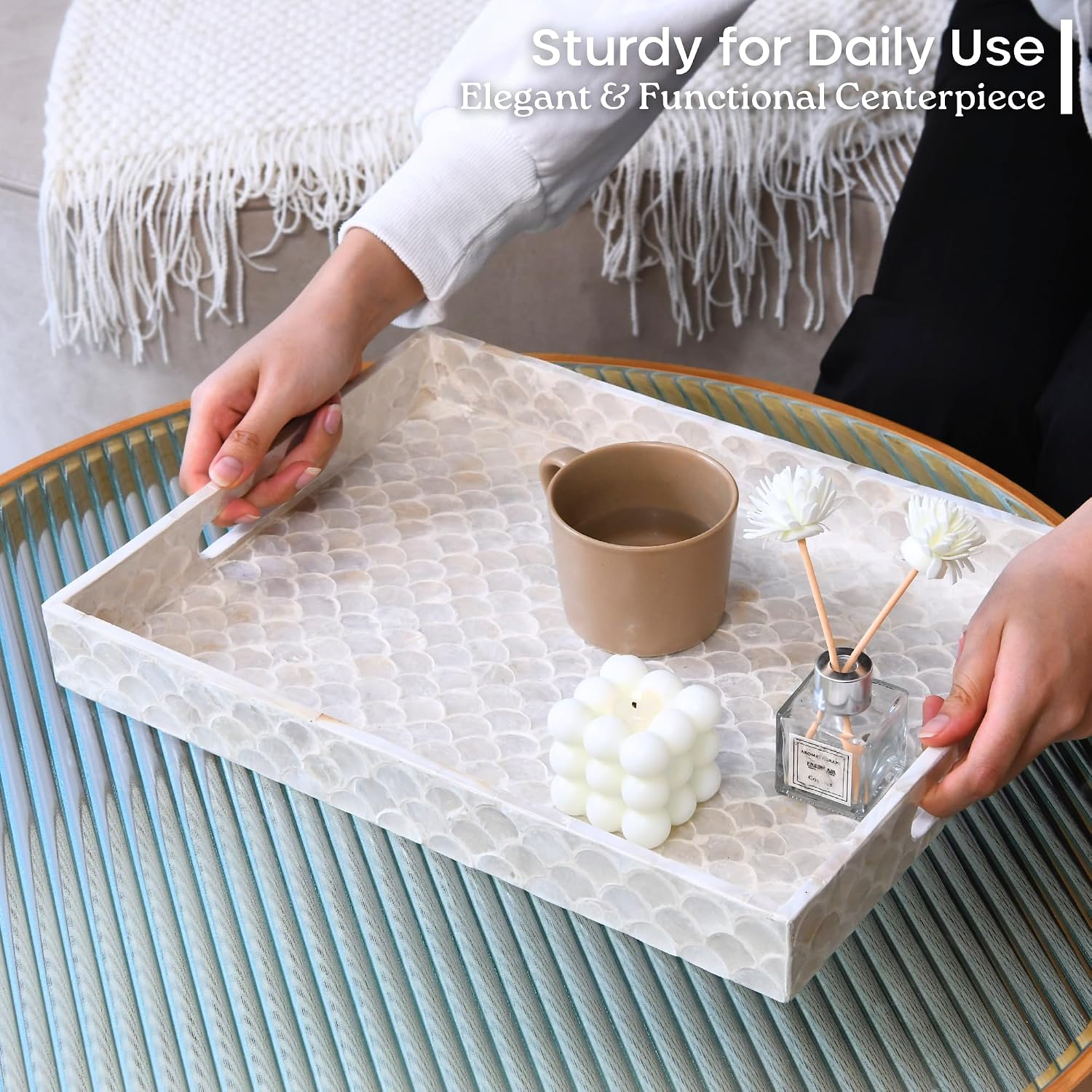 Handmade Serving Tray / Rectangular / Natural / 15.8 x 11.8 x 1.8