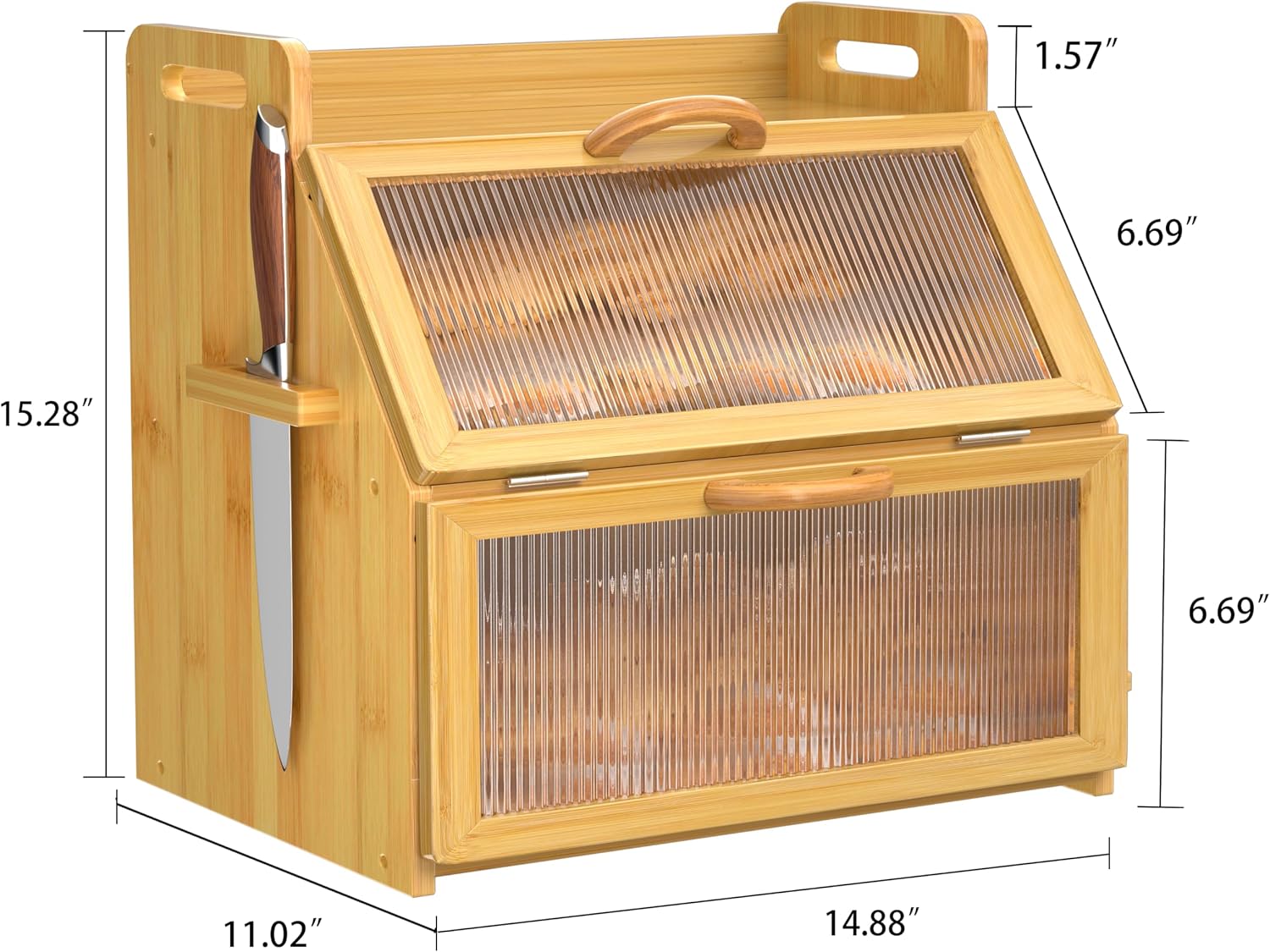 Bread Box for Kitchen Countertop, Large Bread Storage Container for Homemade Bread, Wooden Farmhouse Breadbox