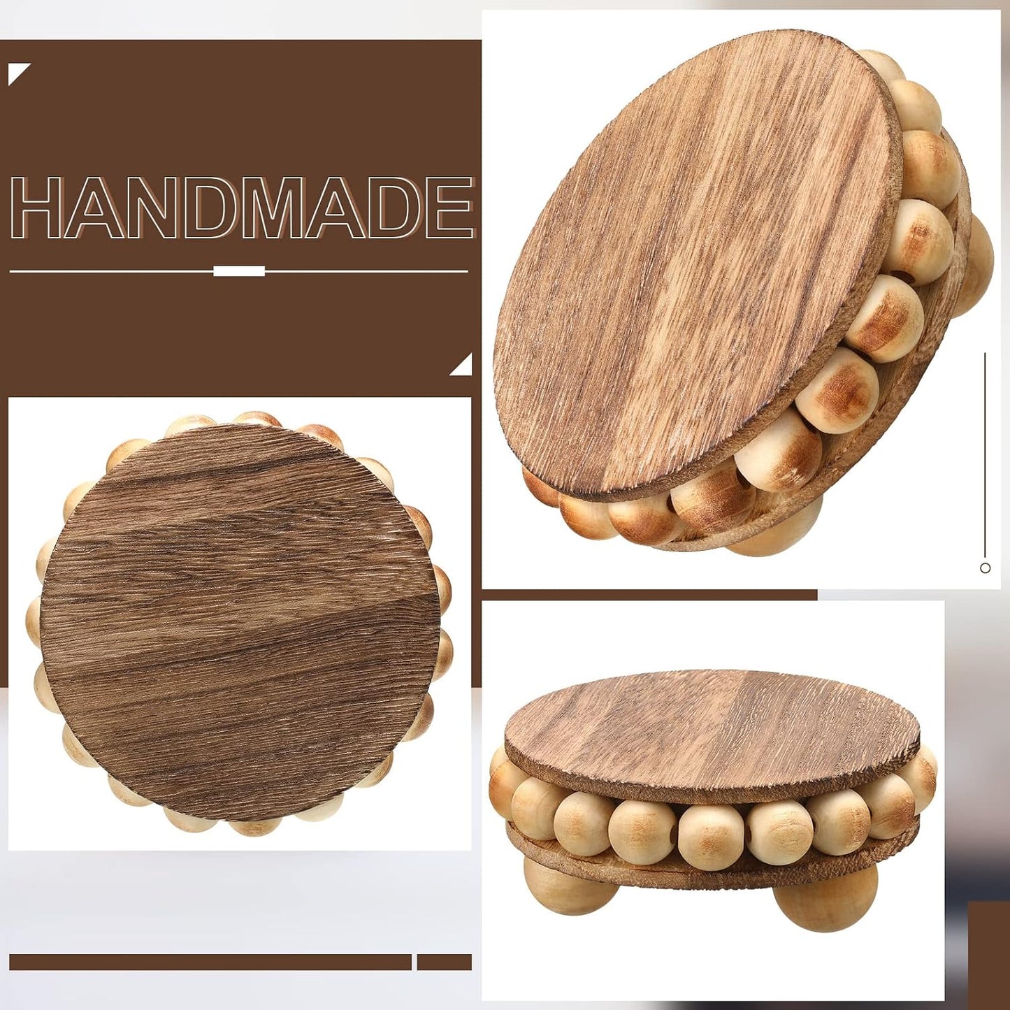 Wooden Risers for Displays Round Wood Riser Distressed Wood Risers / Brown / 3.94 Inch / Set of 2