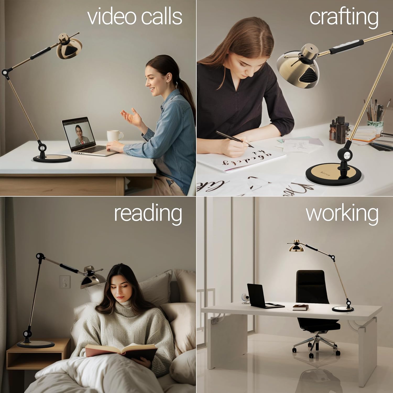 OTUS Tall LED Architect Desk Lamp for Home Office, Gesture Control, Brass | Touch Dimming, 12 Brightness Levels