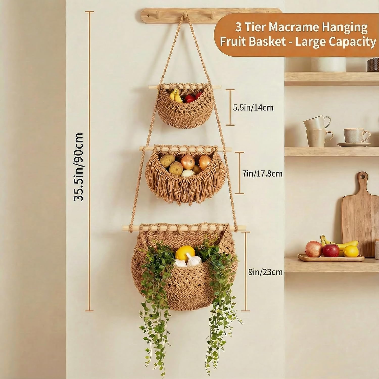 Jute Wall Baskets / 3 Tier / Standard / Brown