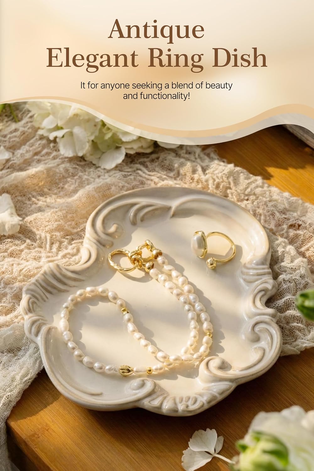 Jewelry Tray / Jewelry Dish for Rings Earrings Decorative Trinket Tray / Beige