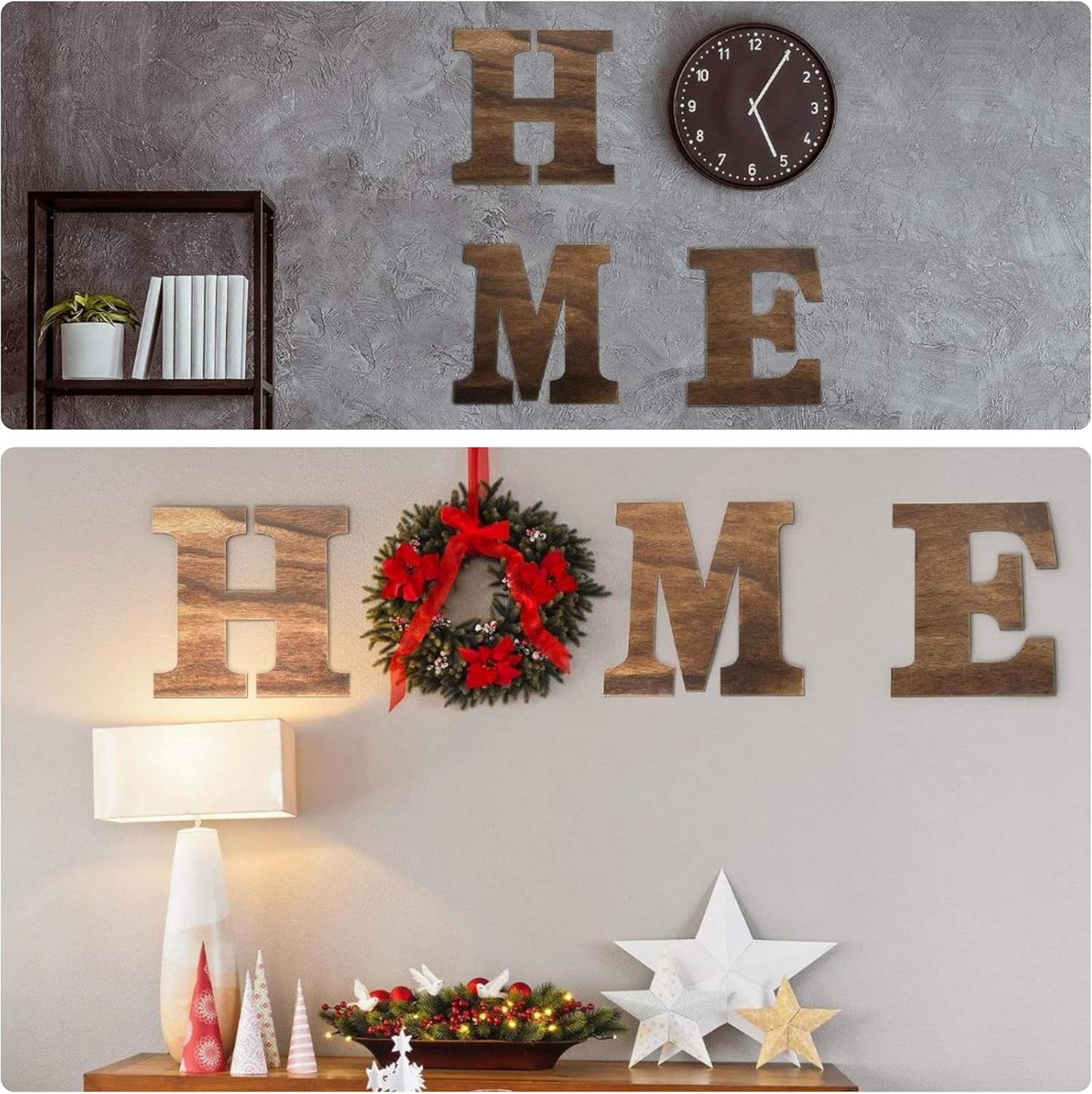 Wooden Home Sign Wall Hanging Decor Farmhouse Letters / Brown / 12 Inch / Set of 4