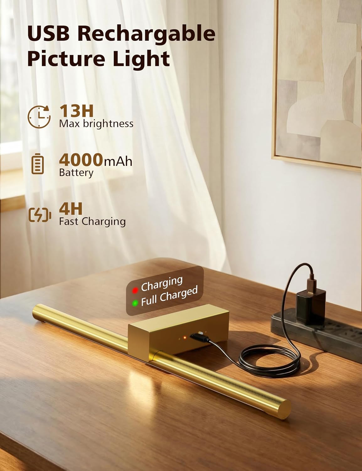 VOLISUN 15.7'' Picture Lights for Wall, 4000mAh Rechargable Picture Light Battery Operated, 3 Color Temperatures &