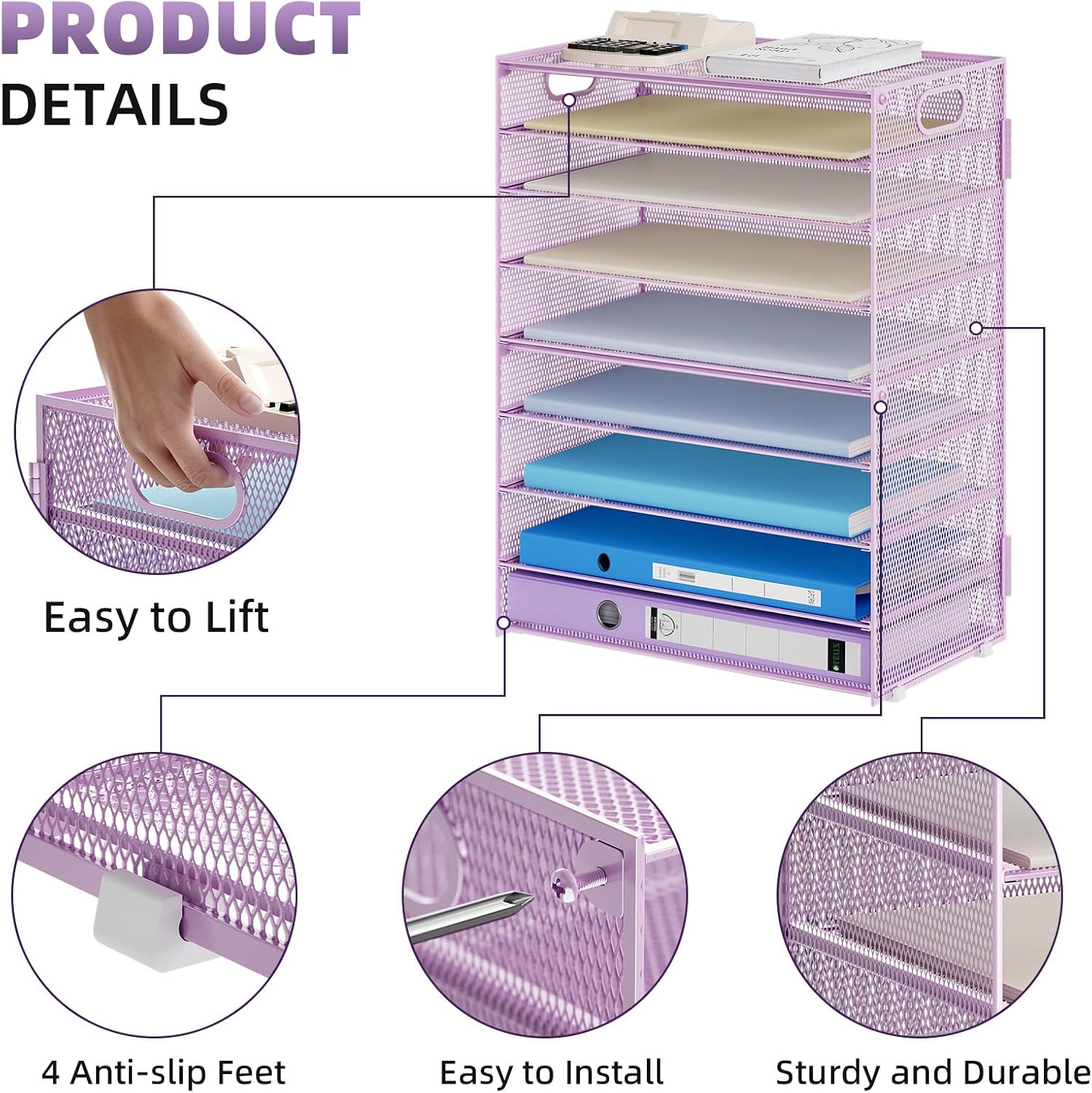 Marbrasse Paper Organizer Letter Tray, 9 Tier Mesh File Organizer with Handle, Paper Sorter Desk Organizer for Home