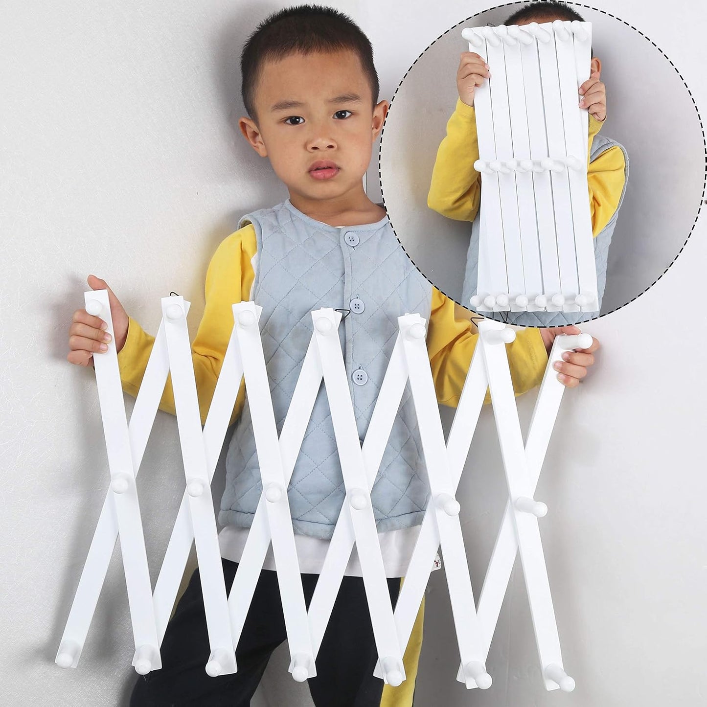 WEBI Accordion Wall Hanger,Wooden Expandable Coat Rack Wall Mounted,Accordion Hat Rack for Wall,Accordion Hook Rack for