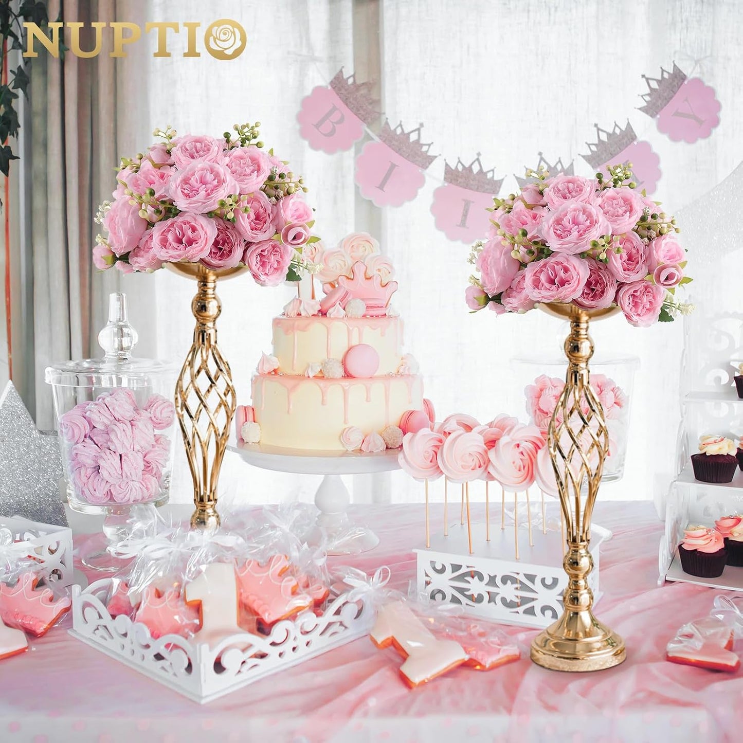 NUPTIO Gold Centerpiece Stand for Table, Twist Style, 20.5" Tall, 10 Pcs | Versatile Flower Arrangement, Candle Holder