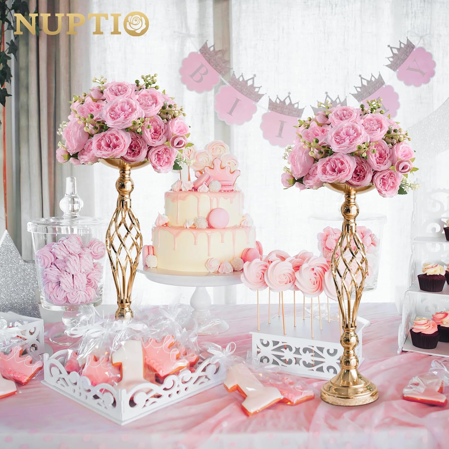 NUPTIO Gold Centerpiece Stand for Table, Twist Style, 20.5" Tall, 10 Pcs | Versatile Flower Arrangement, Candle Holder