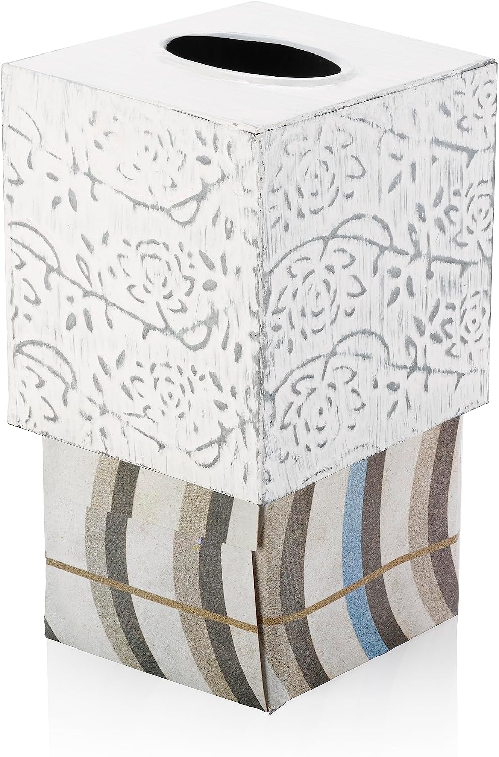Decorative Metal Tissue Cover / Upright / White