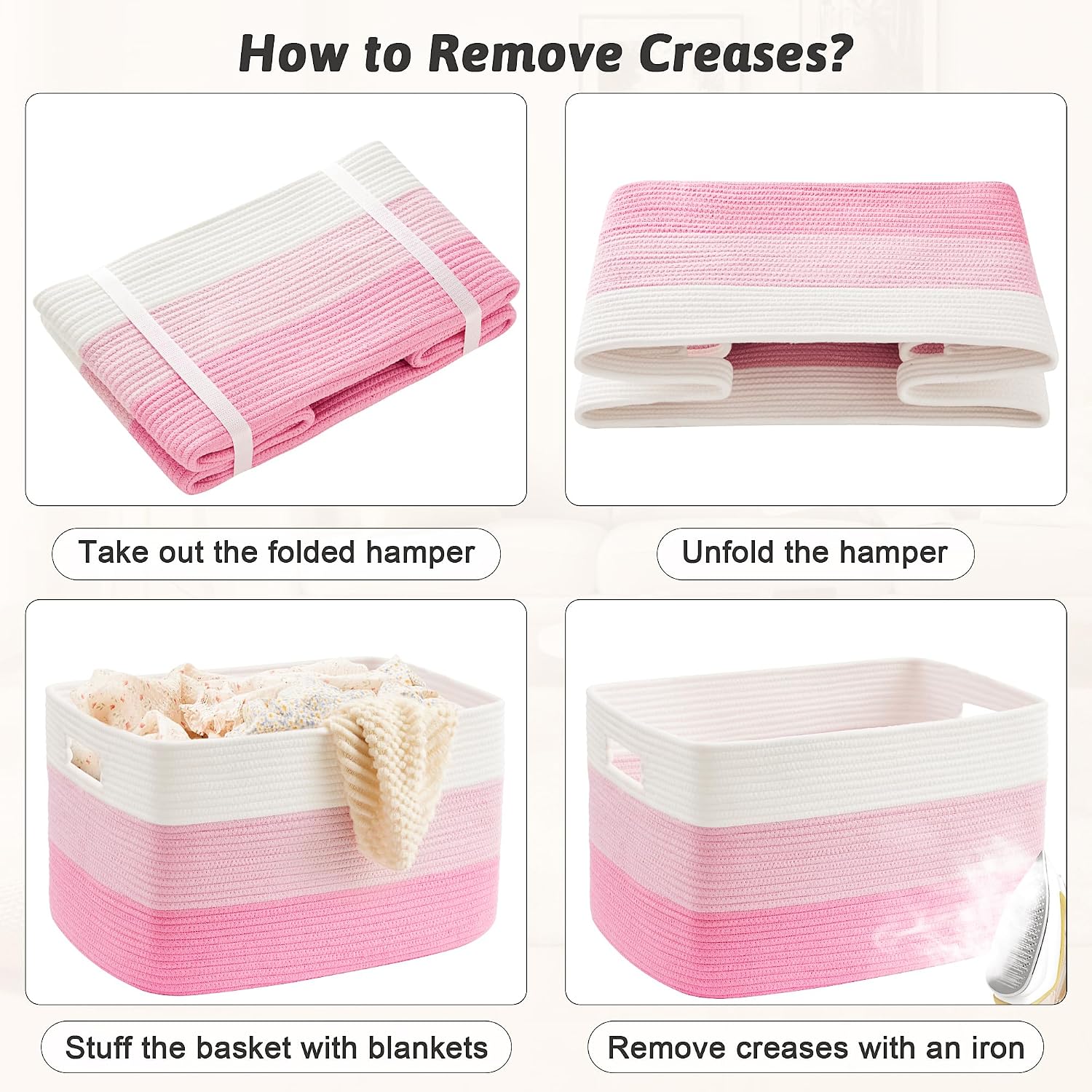 Rectangle Woven Baskets for Storage / Pink / 65L