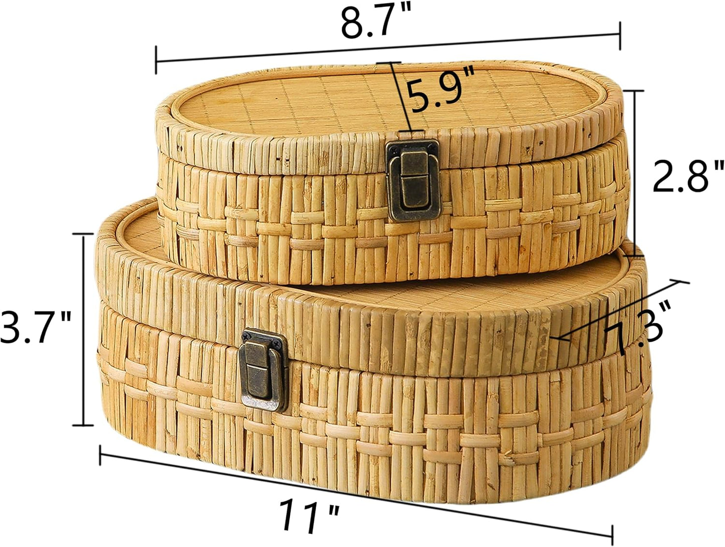 Boho Style Handwoven Cane Basket / Brown / Set of 2