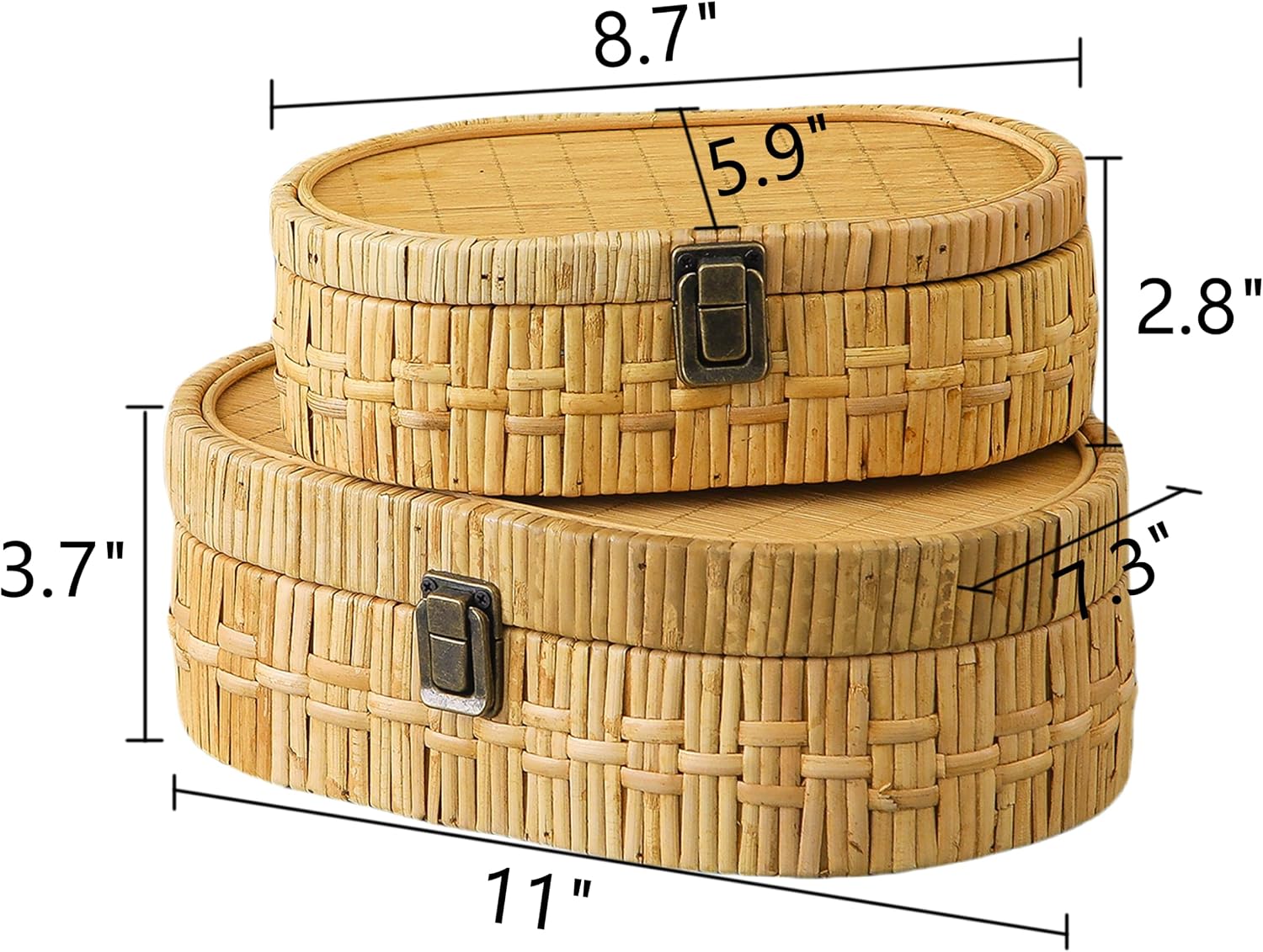Boho Style Handwoven Cane Basket / Brown / Set of 2