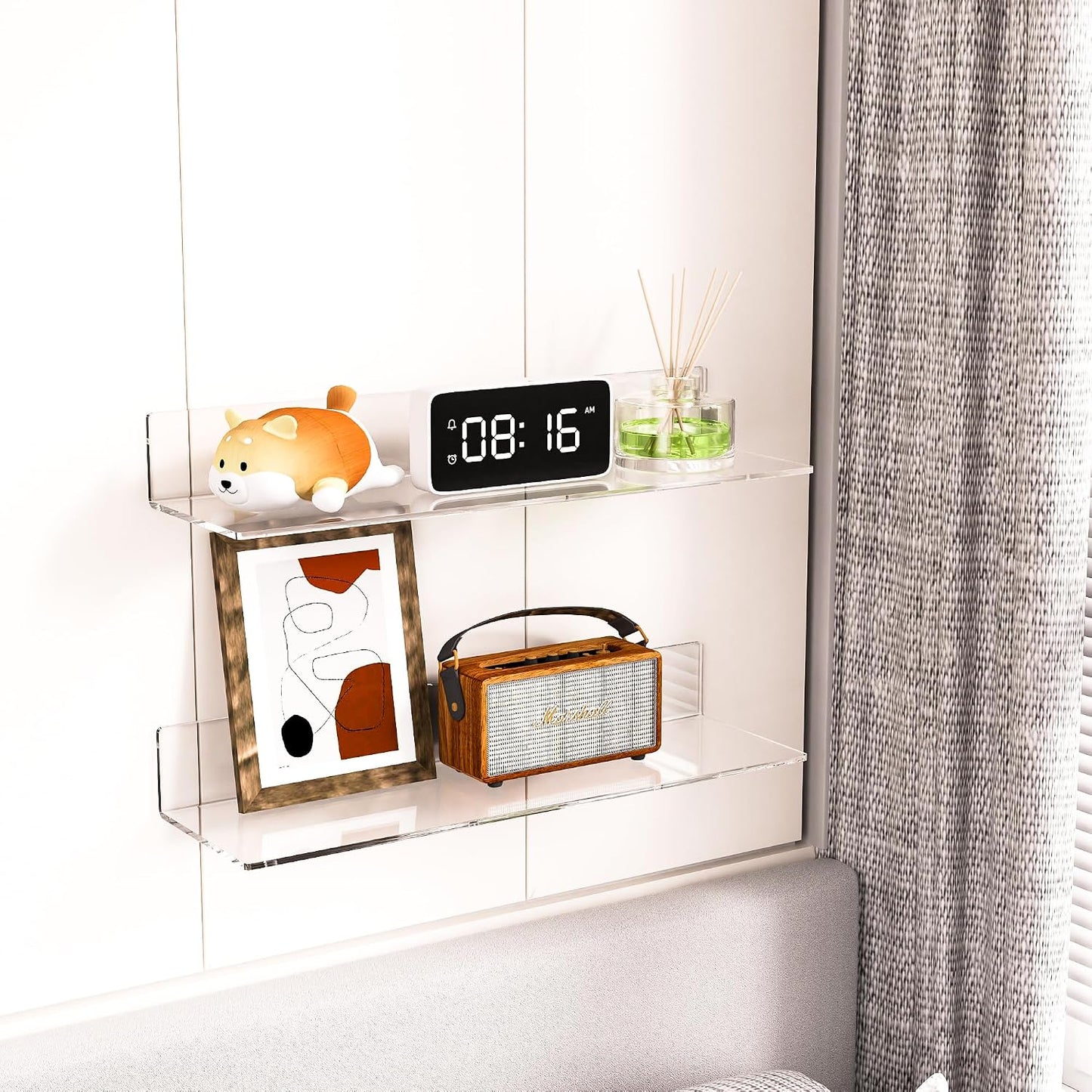 Sezanrpt 20 Inch Clear Wall Shelves for Wall, Wall Mounted Acrylic Floating Shelf for Plants, Speaker, Radio, Funko