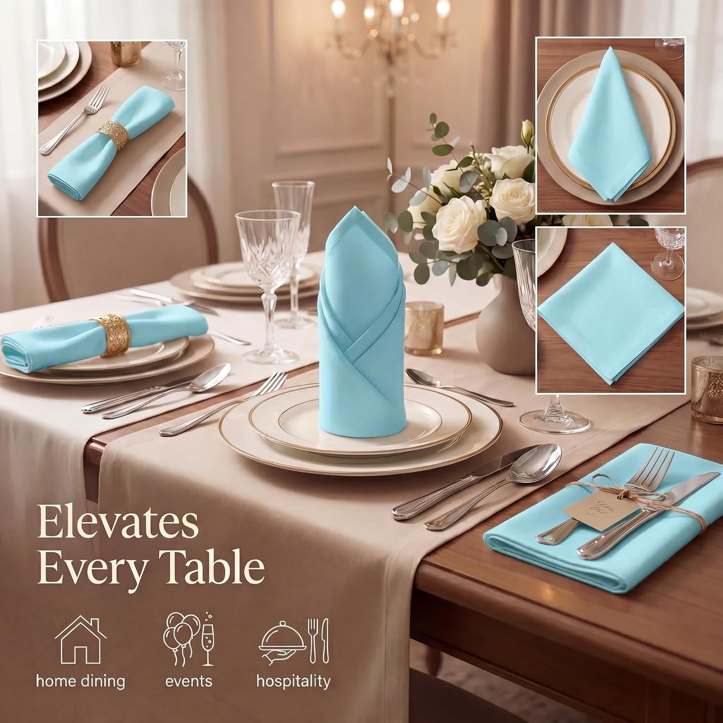 Urban Villa Cloth Napkins Cotton 20x20 (Set of 12) Aqua