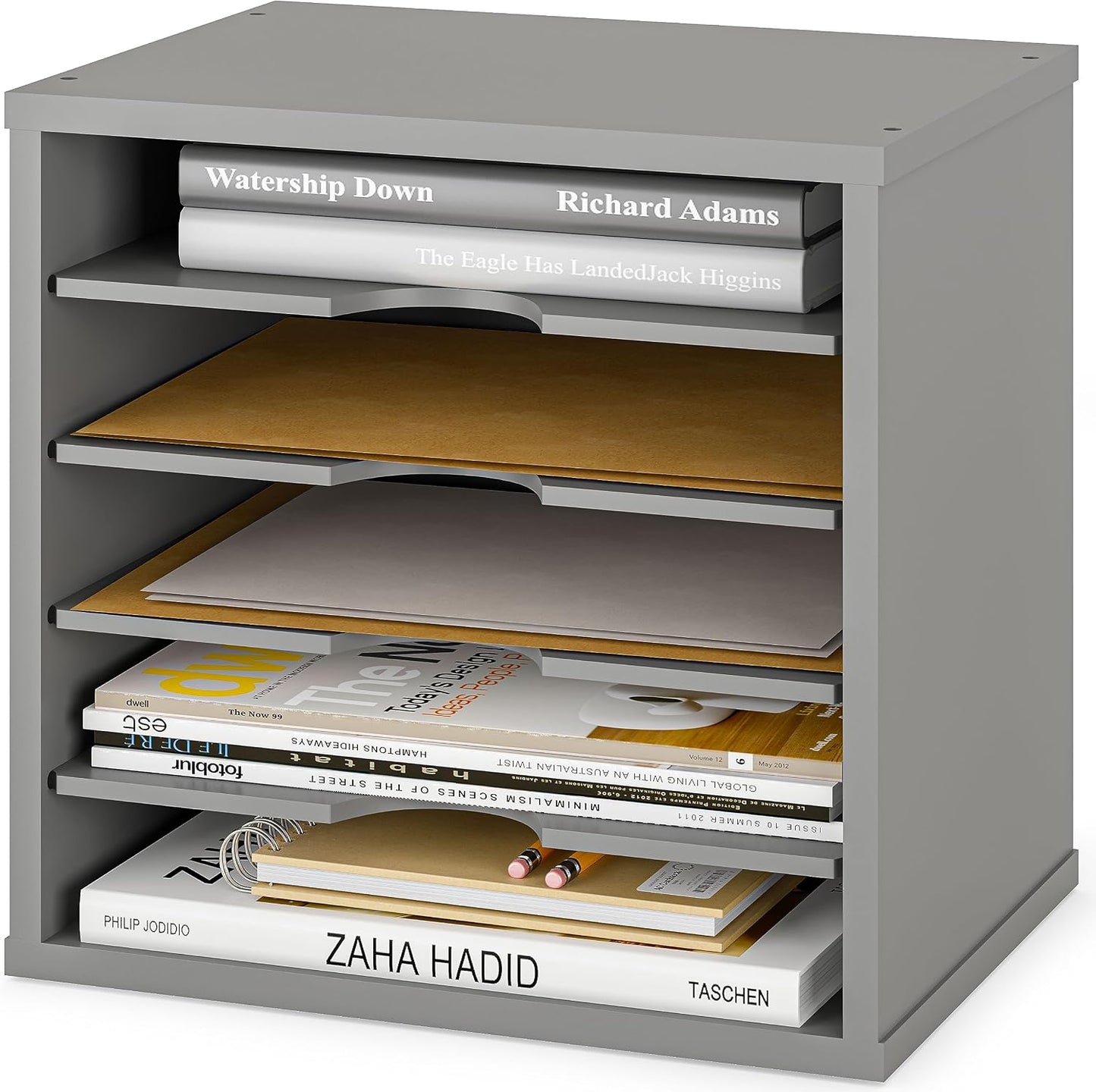 Ballucci 5-Tier File Organizer for Desk, Wooden Mail Sorter, Office Desk Organization, Paper Storage Organizers, Folder