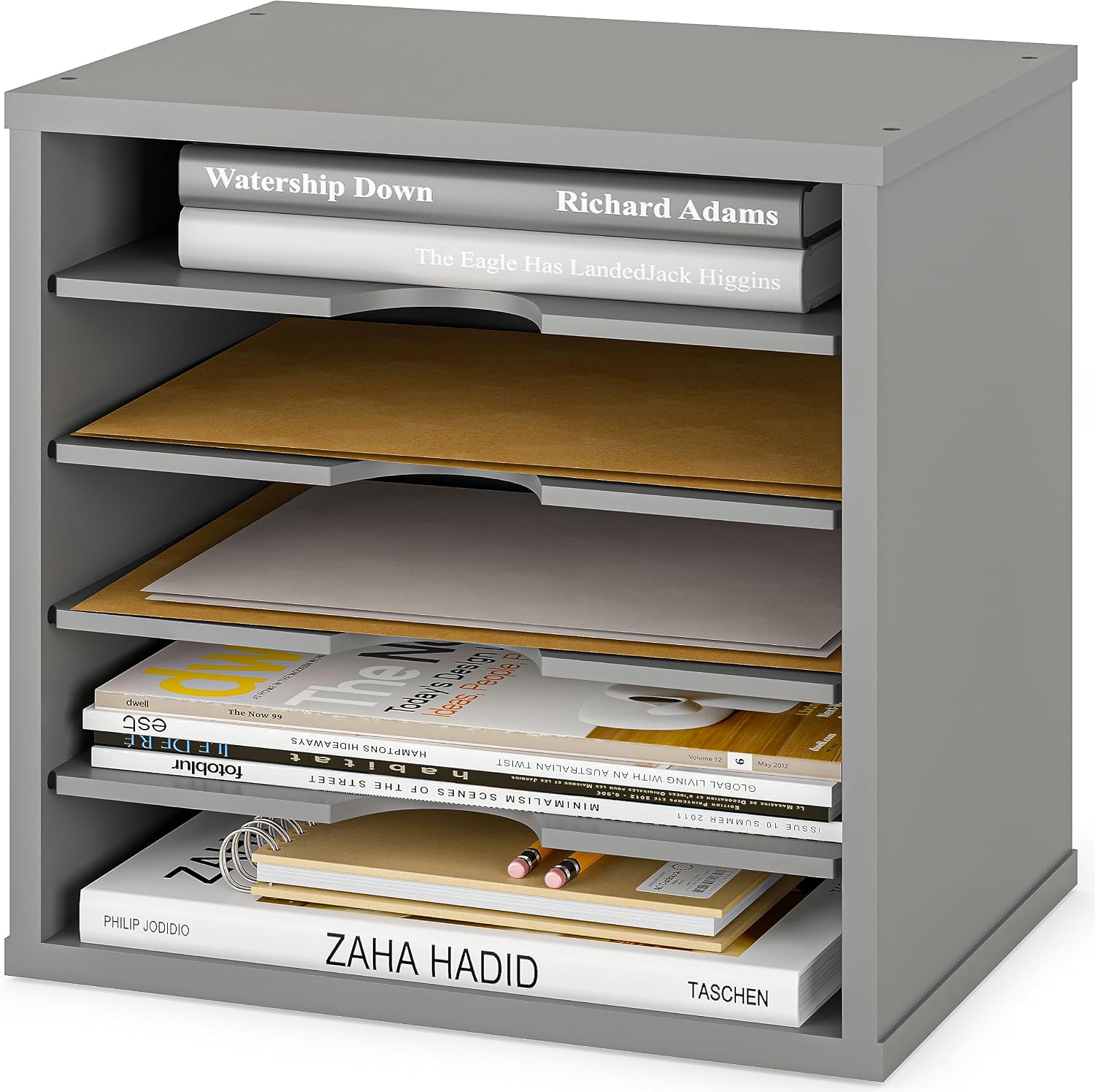 Ballucci 5-Tier File Organizer for Desk, Wooden Mail Sorter, Office Desk Organization, Paper Storage Organizers, Folder