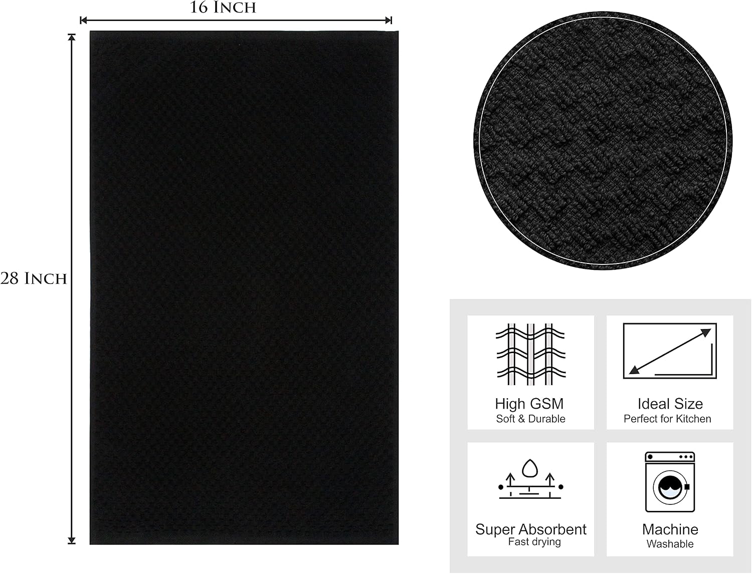 COTTON CRAFT Amazing Kitchen Towels - 8 Pack 100% Cotton Waffle Terry Towel | Black - 16x28 inch Euro Café Waffle Weave