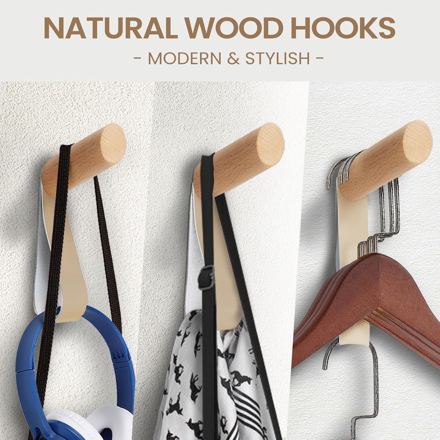 Wood Wall Hooks / Beech Wood / Natural / Set of 5