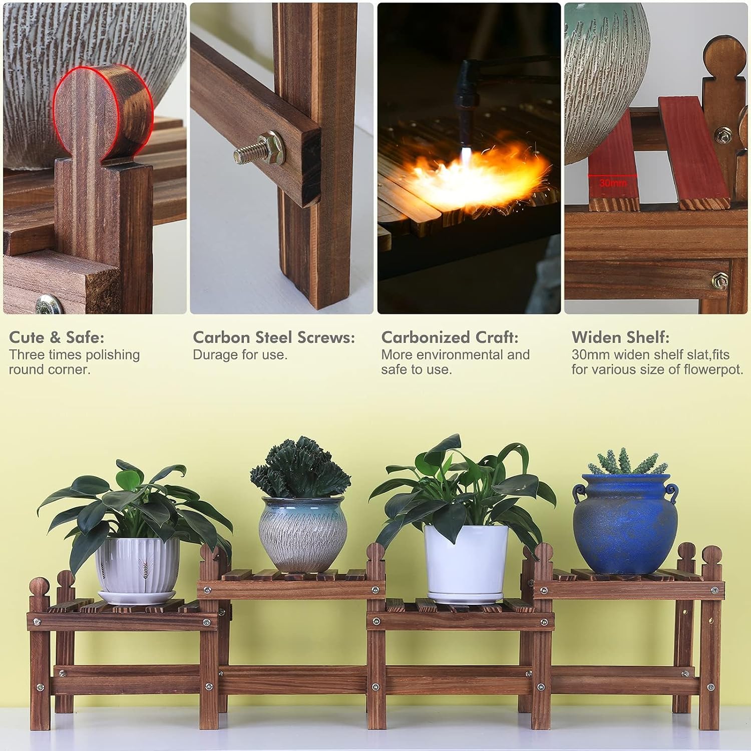 Wood Plant Stand Indoor, Low Window Plant Bench for Multiple Plants | 4 Tiers Plant Shelf Bench Indoor,Long Flower Pot