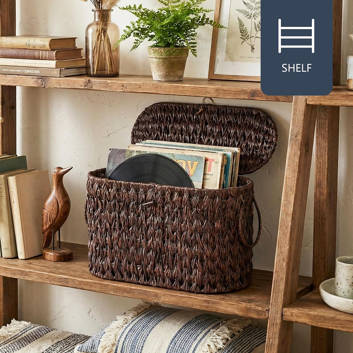 Coeusy Toilet Paper Basket with Lid, Wicker Basket for Bathroom Organizers and Storage, Holds Up to 6 Mega Rolls