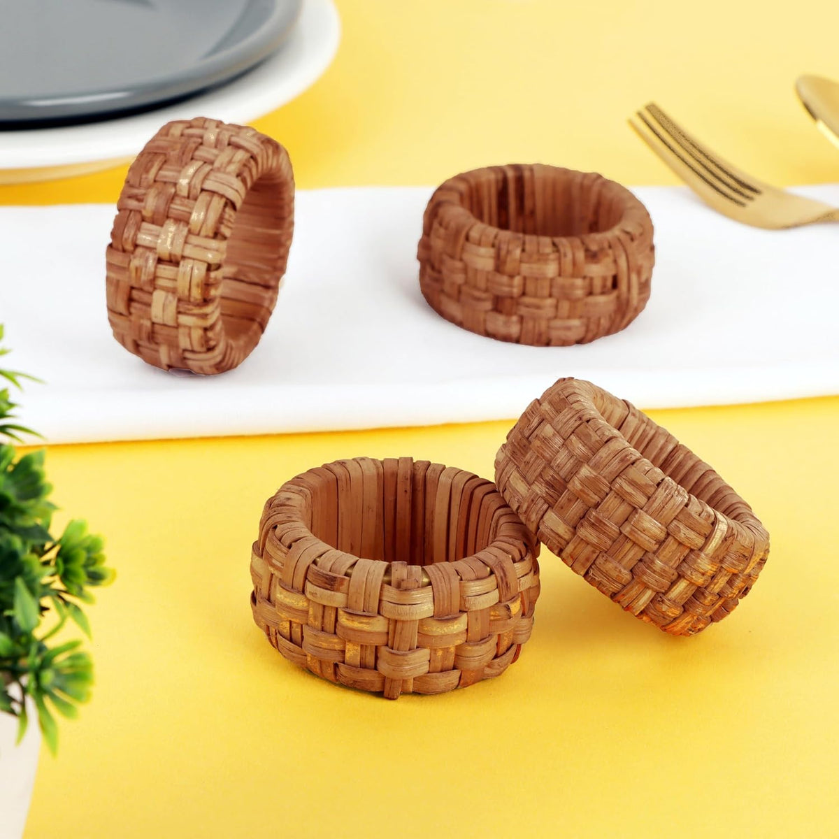 Natural Cane Napkin Rings Set of 36, Handwoven Table Decor, Bohemian Coastal Napkin Holders for Rustic Dining &