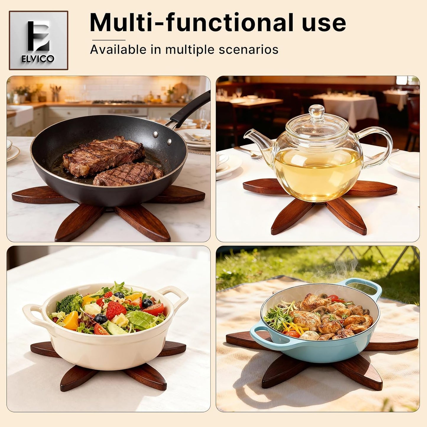 Wooden Tree Trivet + 1 Stand Stored Like a Christmas Tree / Set of 4