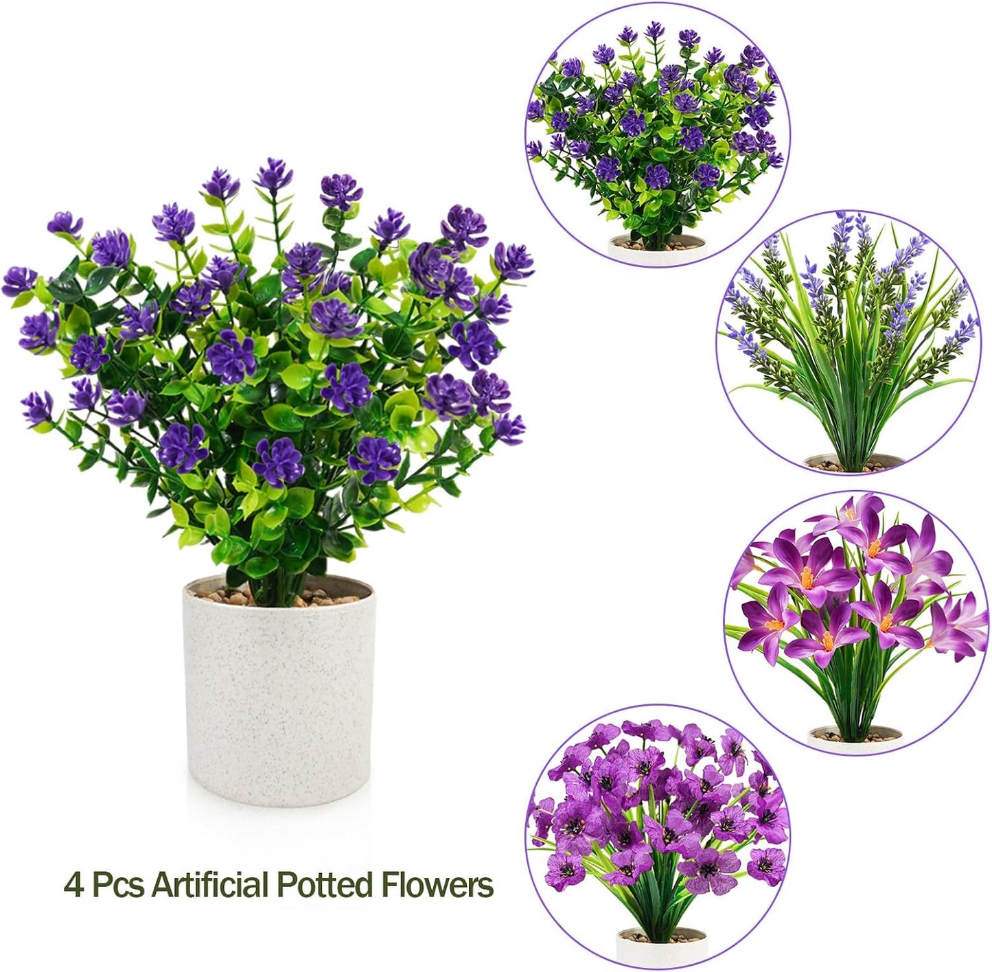 Artificial Flowers in Pots / Purple / Set of 4