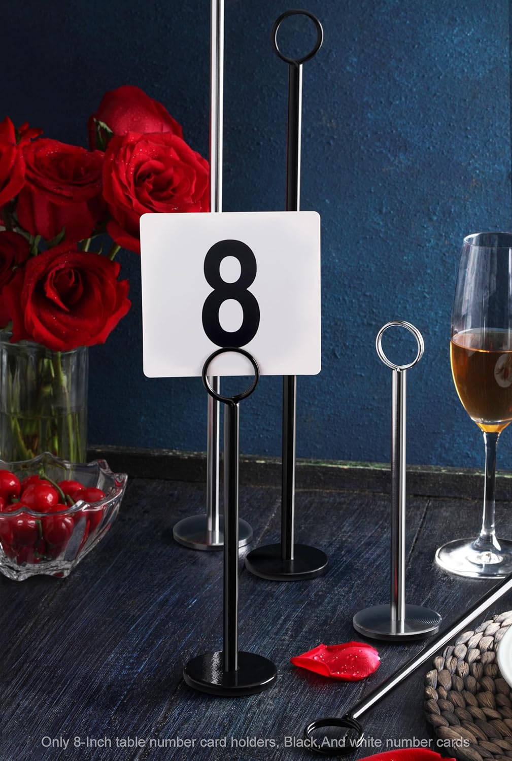 New Star Foodservice Ring Clip Table Card Holders with Number Cards 1-24, 8", Set of 24, Black