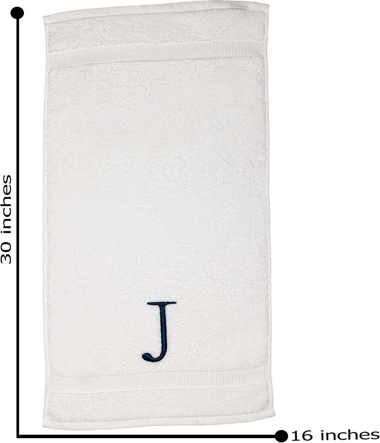 White with Navy Monogrammed Hand Towels for Bathroom - Set of 2 Letter J | Luxury Hotel Quality Initial Towels For