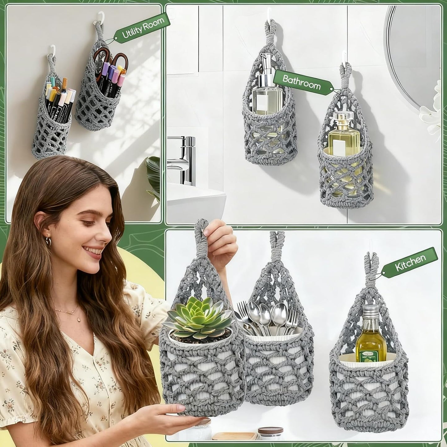 Macrame Wall Plant Hanger / Gray / 4-inch / 4 Inch