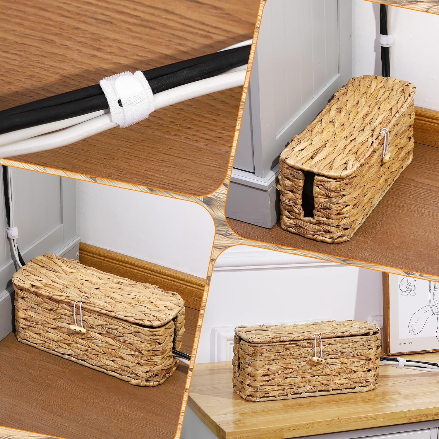Rattan Cord Organizer Cable Hider Storage Box / Set of 2