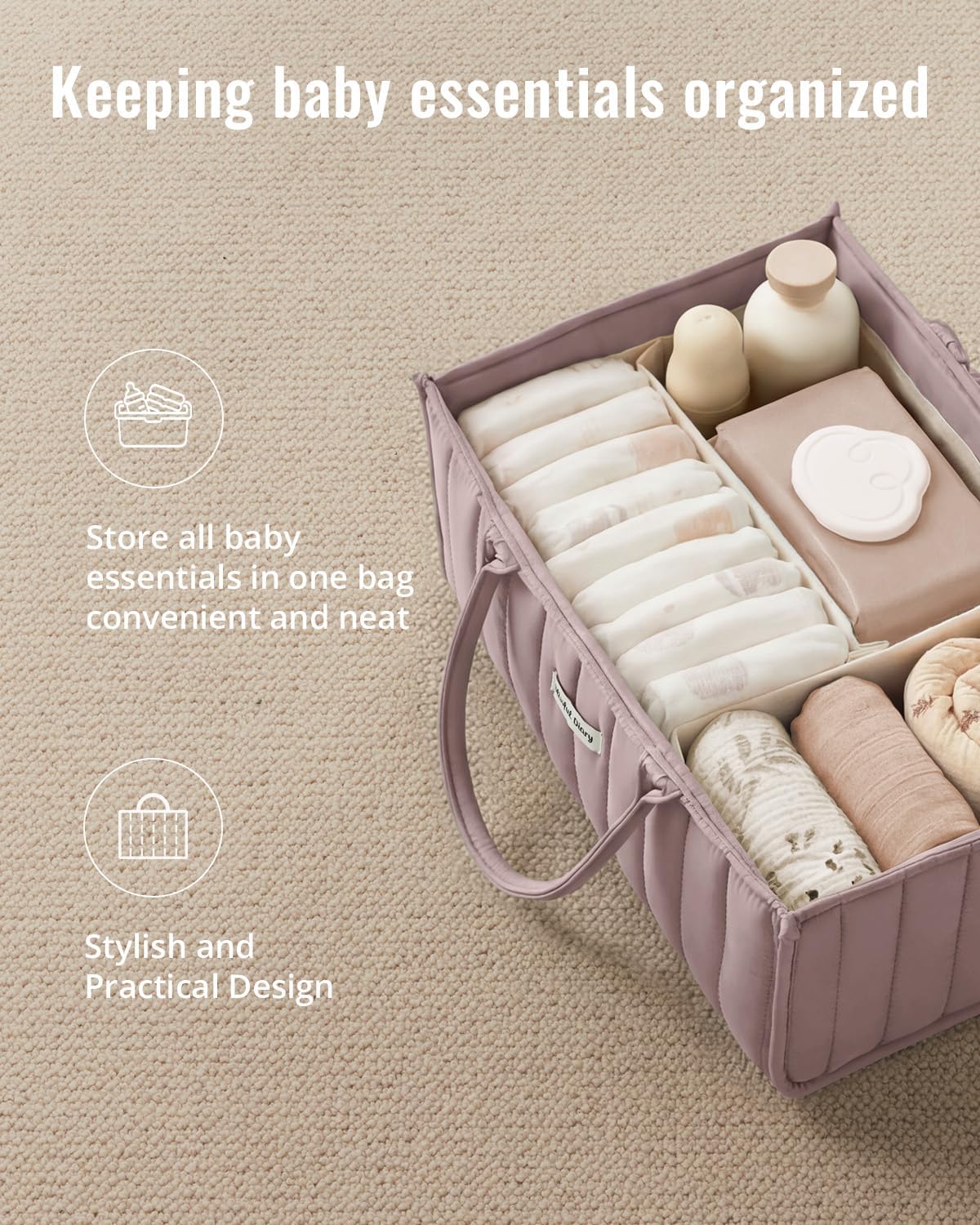 Baby Diaper Caddy Organizer / Mauve Pink