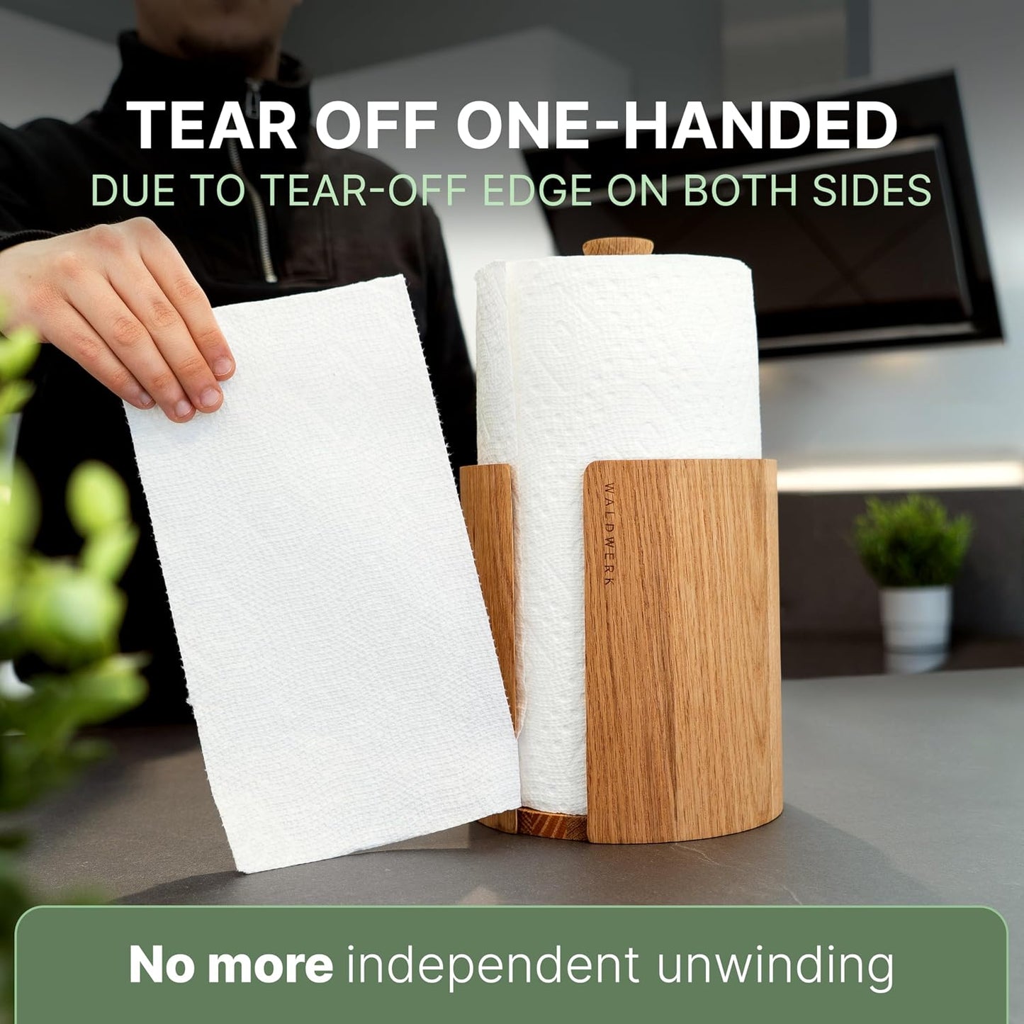 WALDWERK Design Paper Towel Holder Out of Oak Wood - Kitchen Towel Holder for All Standard Kitchen Rolls - Wooden Paper