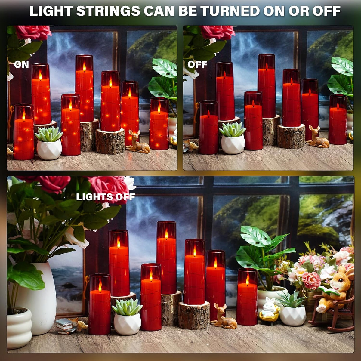 Nimiko Flickering Flameless LED Candles,Battery Operated Candles 24 Pcs with Embedded Star String,Acrylic LED Pillar