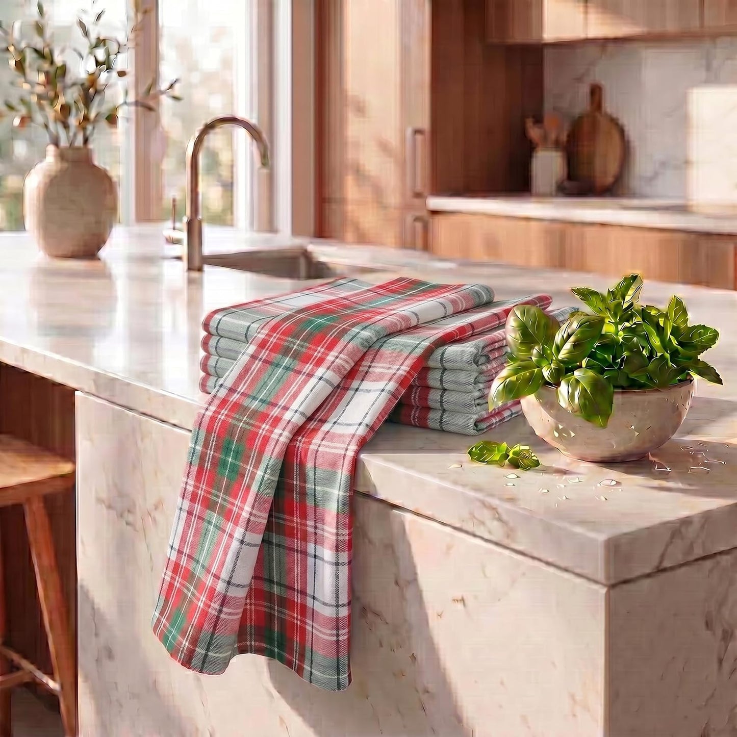 Urban Villa KitchenTowels Cotton DishTowels 20”x30”(Set of 6) Christ Check