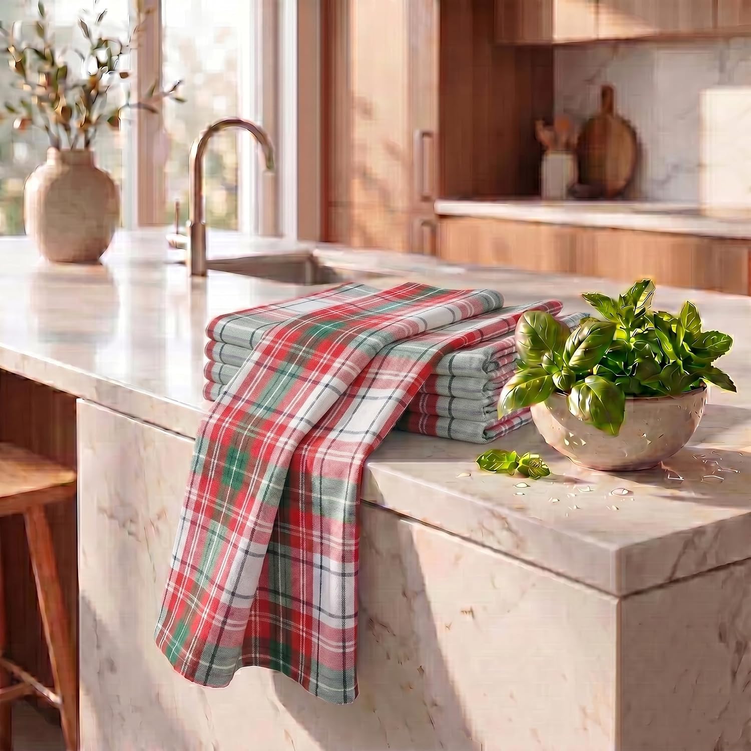 Urban Villa KitchenTowels Cotton DishTowels 20”x30”(Set of 6) Christ Check