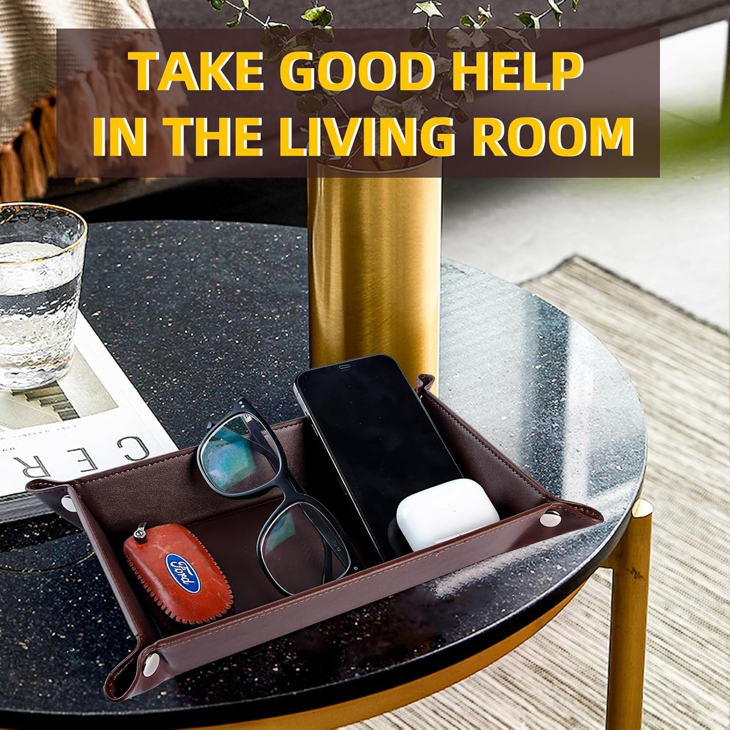 Valet Tray for Men Women / Dark Brown Rectangle / Set of 2