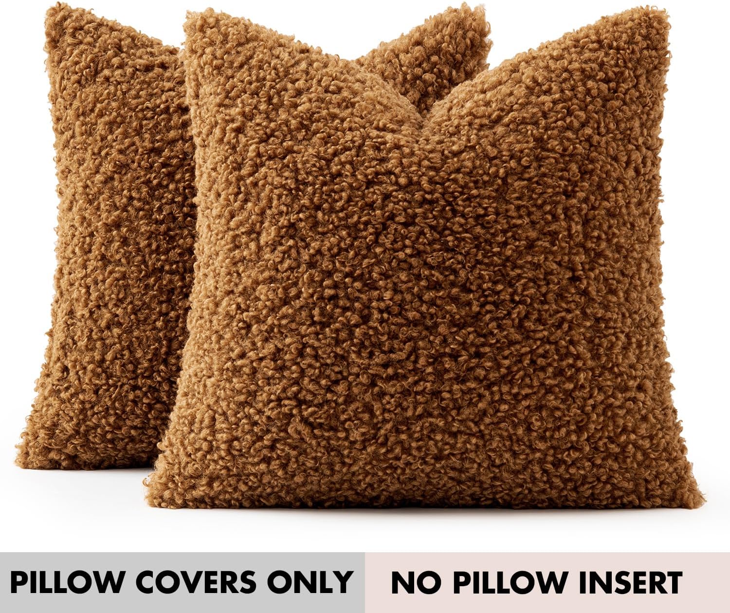 Faux Fur Throw Pillow Covers Boucle Neutral Decorative Sherpa Fuzzy / 18 x 18 / Brown / Set of 2