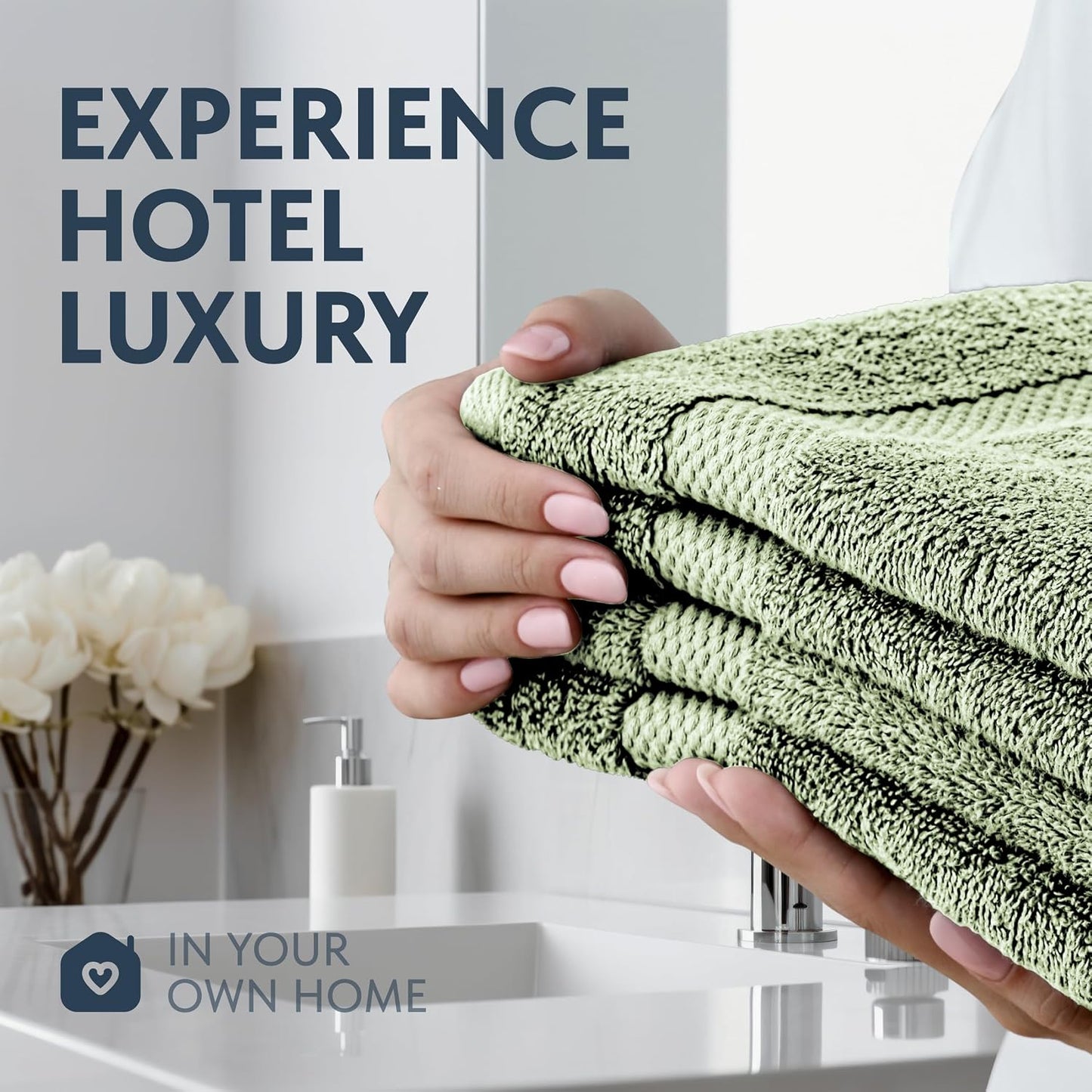 White Classic Luxury Mint Green Hand Towels - Soft 100% Turkish Cotton | Highly Absorbent Hotel spa Bathroom Towel
