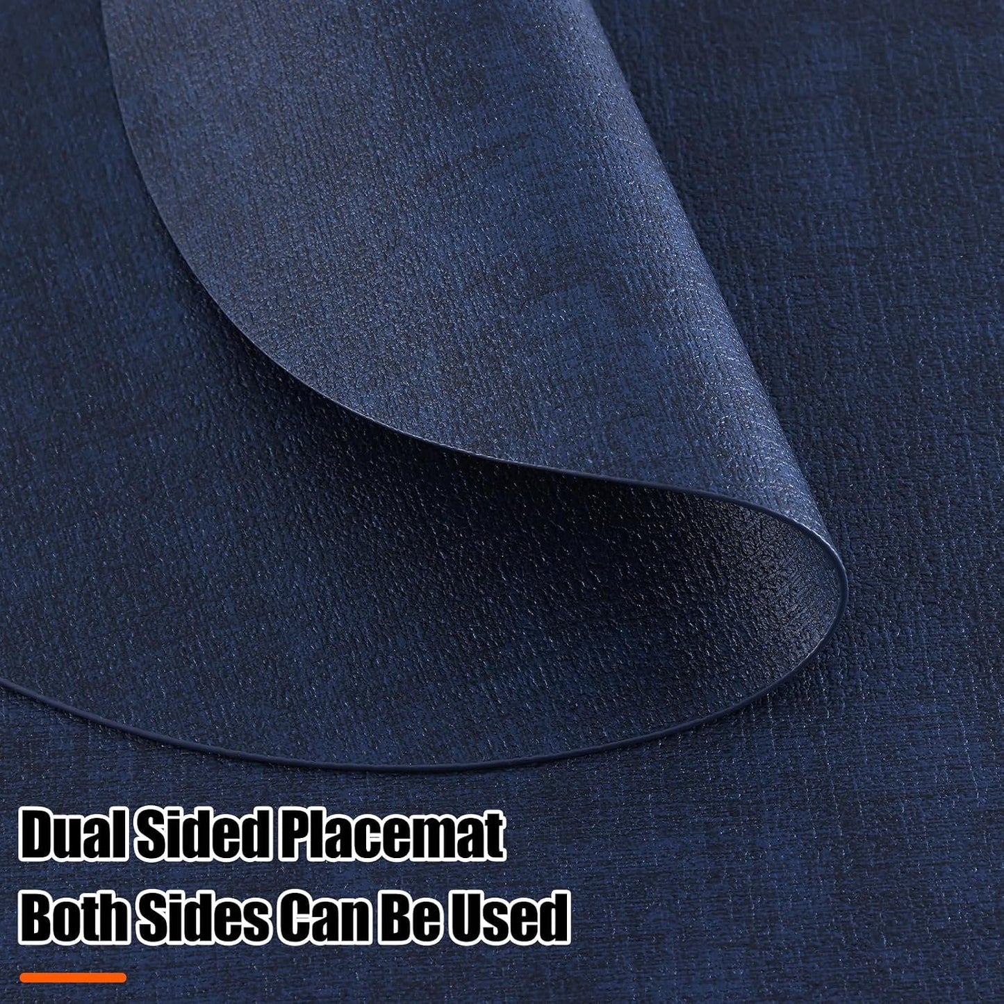 Homaxy Round Faux Leather Placemats and Coasters, Set of 8, Navy Blue | Washable Dual-side Table Mats, Wipeable Place