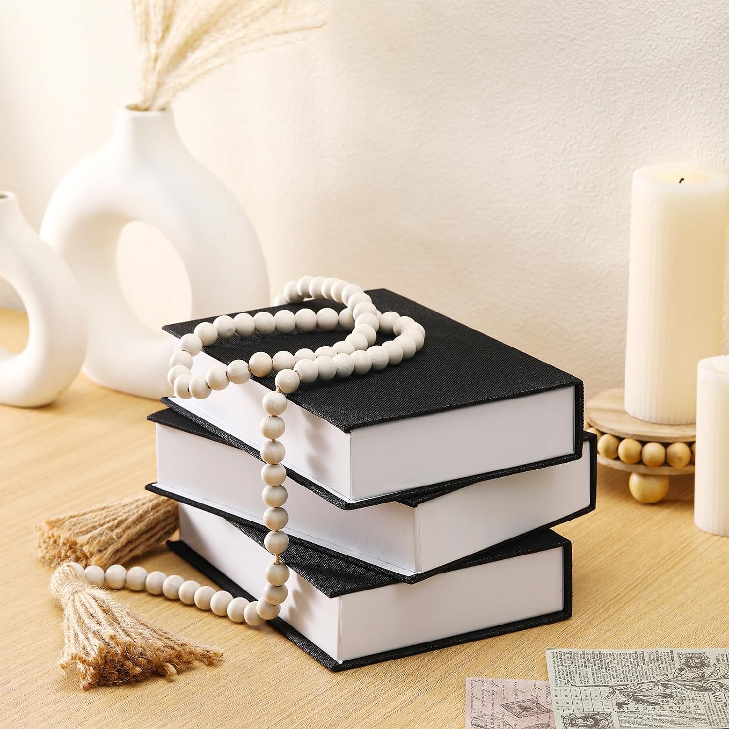 Fake Book Box Neutral Linen Book Box Decorative Faux Prop / 8.6 x 6.1 x 1.8 / Black / Set of 3