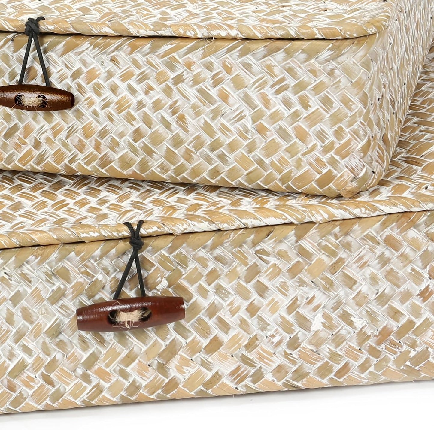 Flat Seagrass Storage Bins / Whitewash / Set of 2