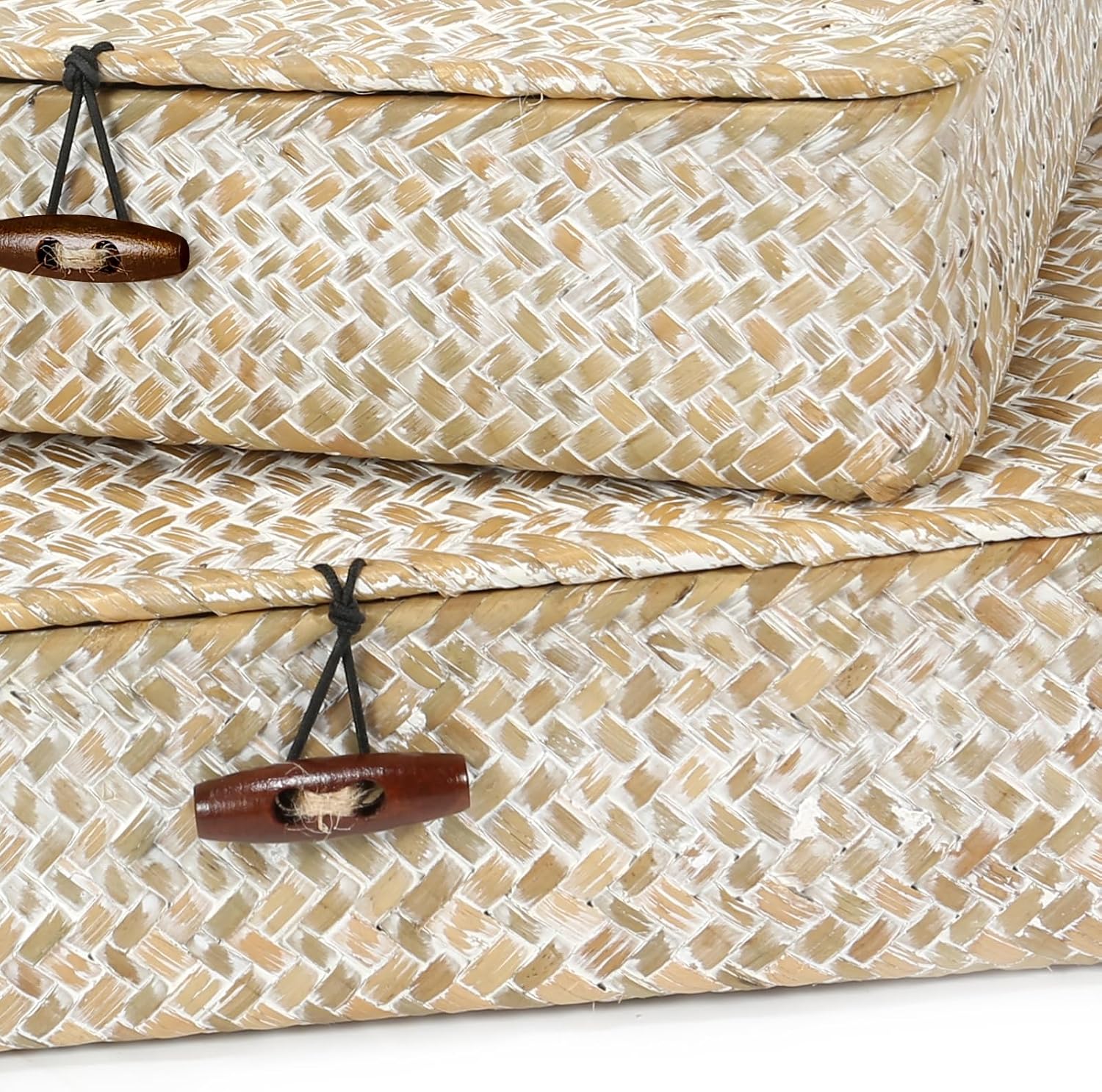 Flat Seagrass Storage Bins / Whitewash / Set of 2