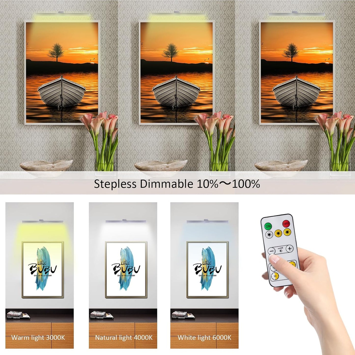MIOBLUE Wireless Picture Lights with Remote, Metal 16in Recgargeable Battery Painting Light Display Lamp with 3