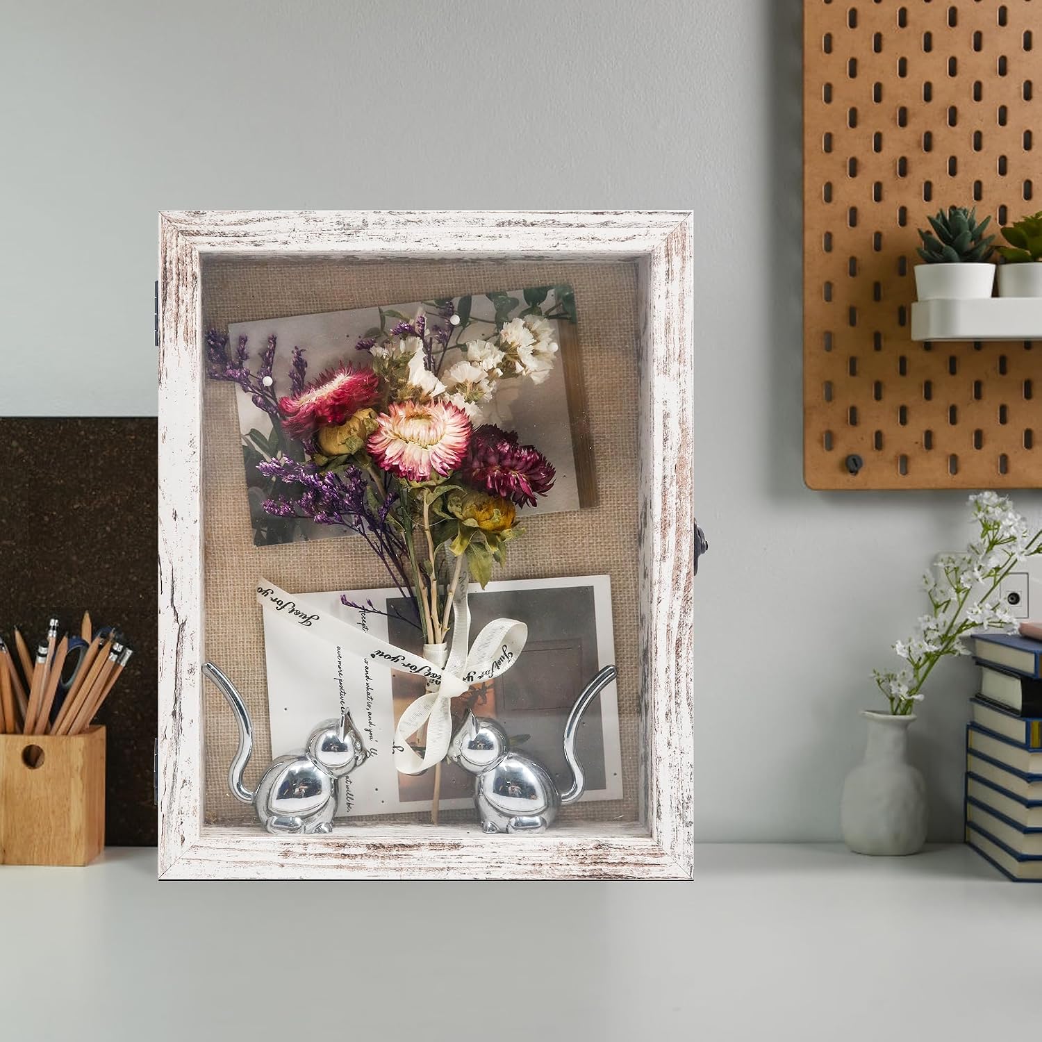 Small Wall Mounted Shadow Box Frame 8x10 with Real Glass,White | 1.5in Display Case for Collectibles,Pictures,Pet