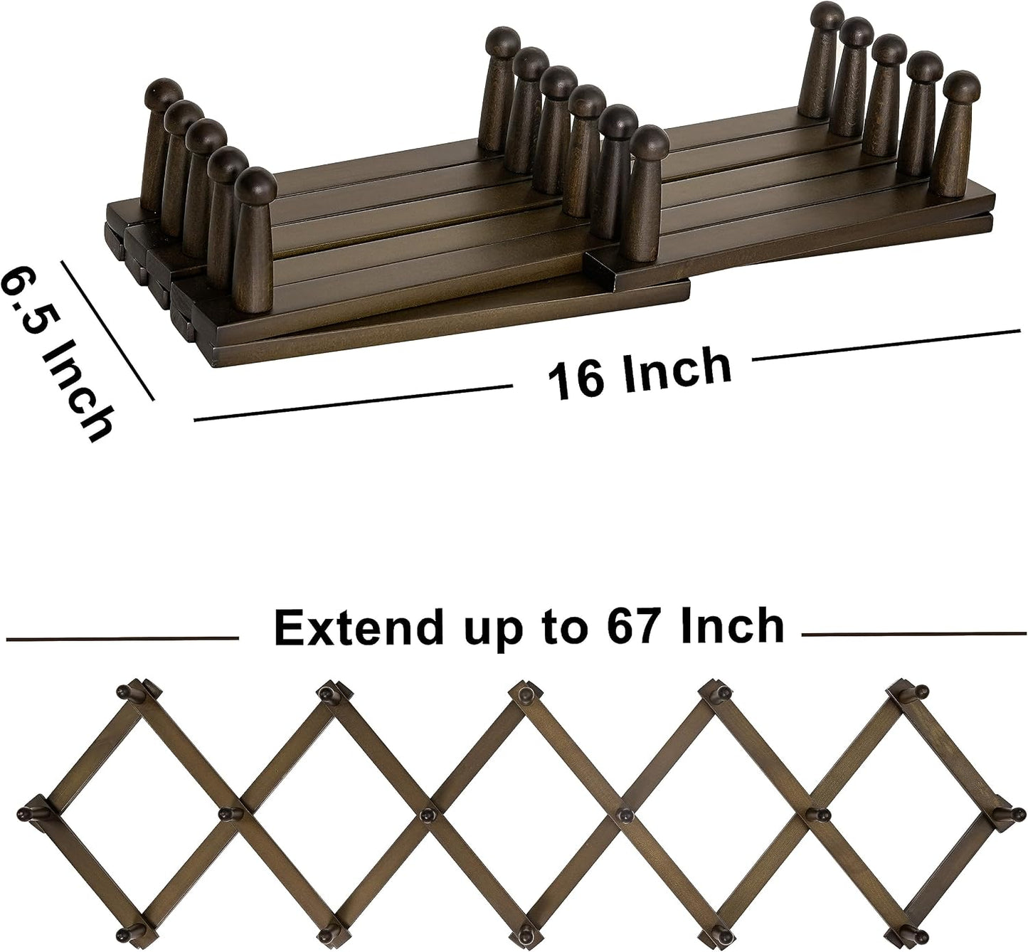 Accordion Wall Hanger:16'' High Wooden Wall Expandable Coat Rack,Hat Rack Holder,Accordion Hook for Baseball