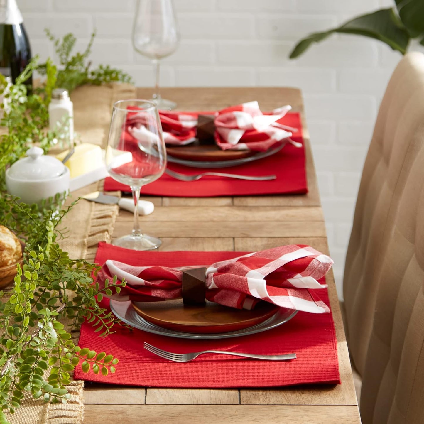 DII Basic Everyday Ribbed Tabletop 100% Cotton, Placemat Set, 13x19, Tango Red, 6 Piece