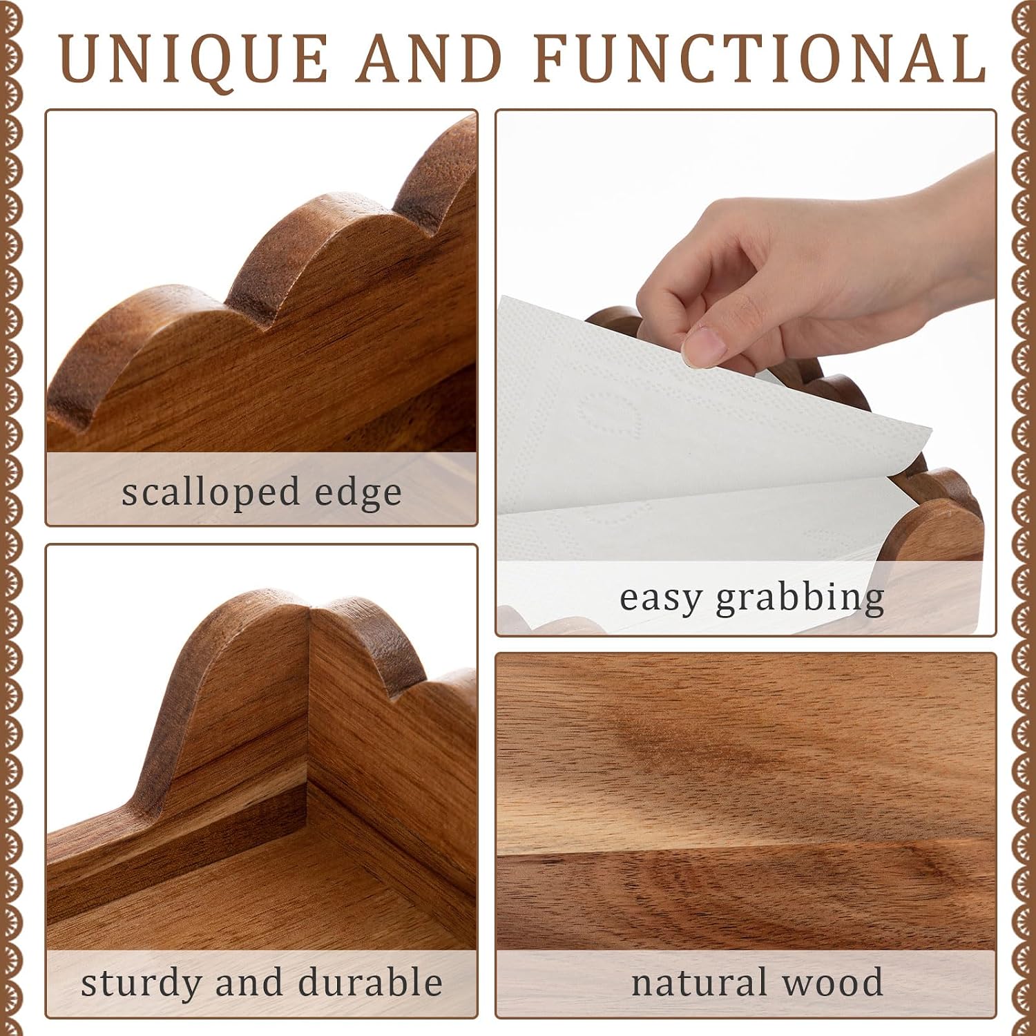 Scalloped Guest Napkin Holder Wooden Guest Towel Holder Tray / Square